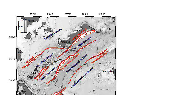 Τα πέντε μεγάλα ενεργά ρήγματα στο βυθό Σαντορίνης-Αμοργού